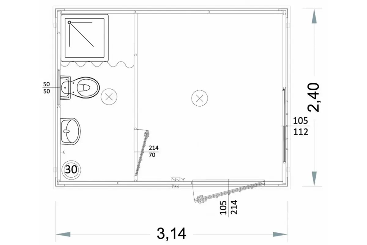 BOX PREFABBRICATO CON BAGNO WC, LAVABO E DOCCIA 3 METRI H 220 - immagine 2