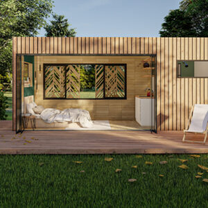 Appartamento monolocale arredato e personalizzabile con bagno, zona doccia e WC - container da 20 piedi